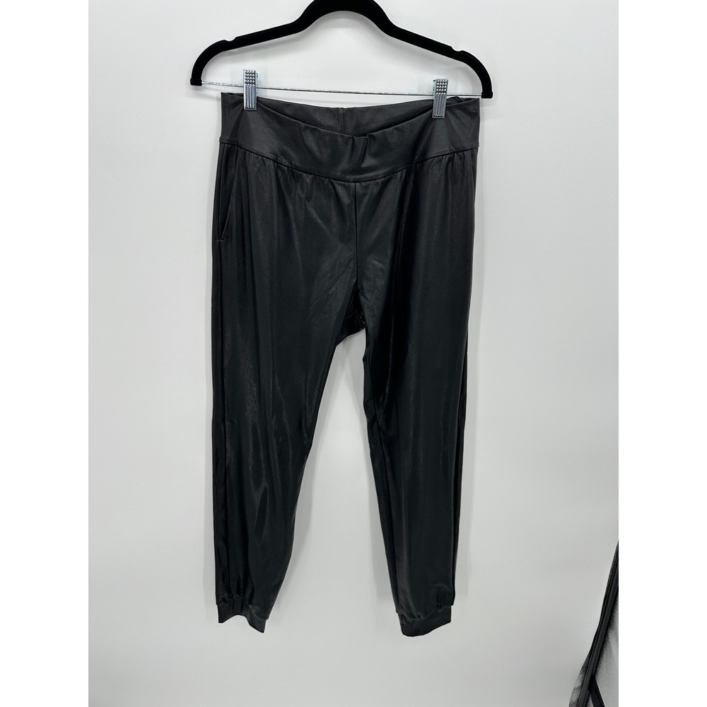 Commando Black Faux Leather Joggers Women Medium High Rise Elastic Cuff Pants